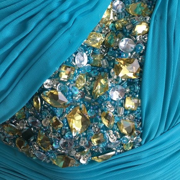 Turquoise Blue One Shoulder Prom Dress - Picture 2 of 4